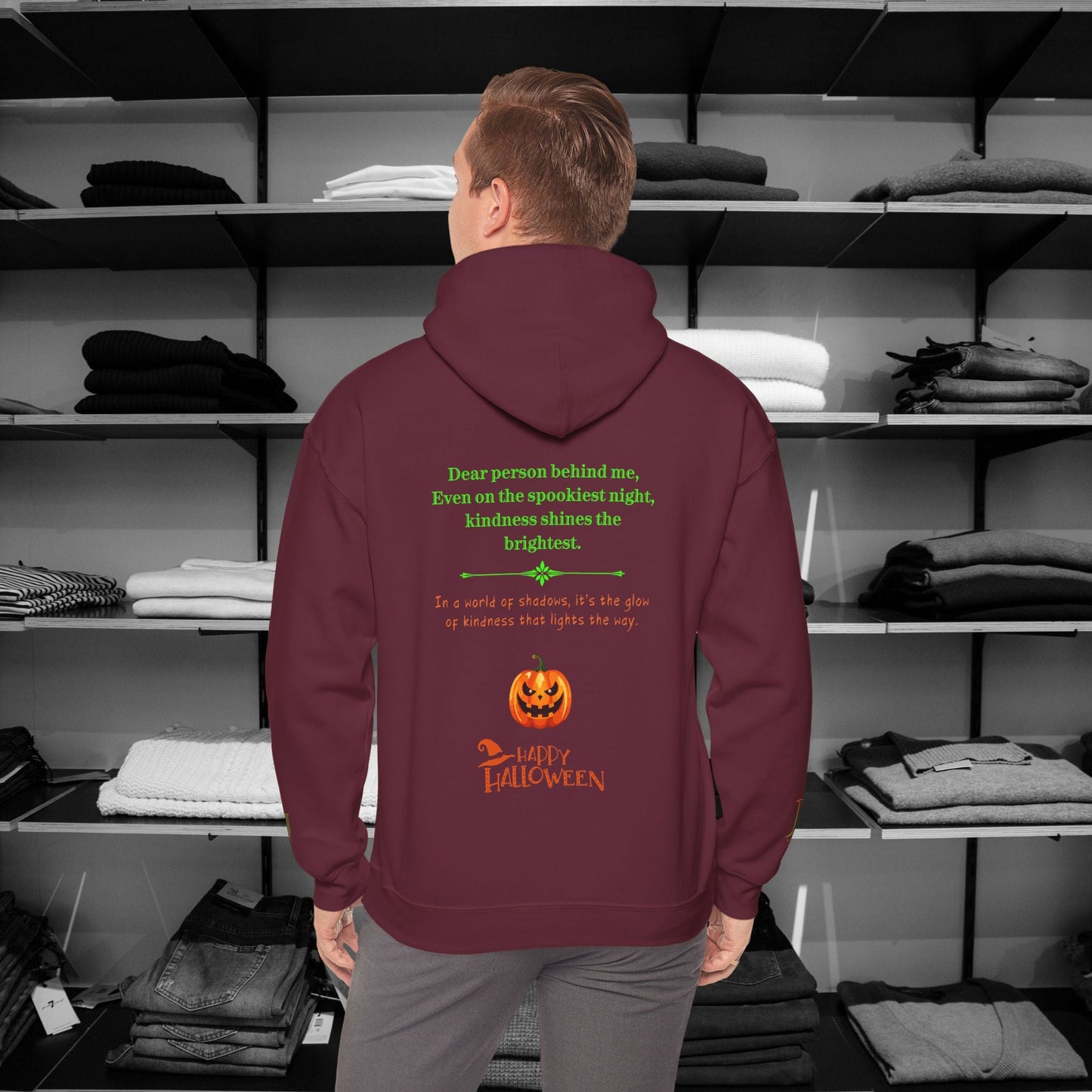 Get in the Halloween spirit with our cozy Dear Person Behind Me Hoodie Designed to spread warmth, kindness, Mental Health Awareness and a touch of the seasonal magic