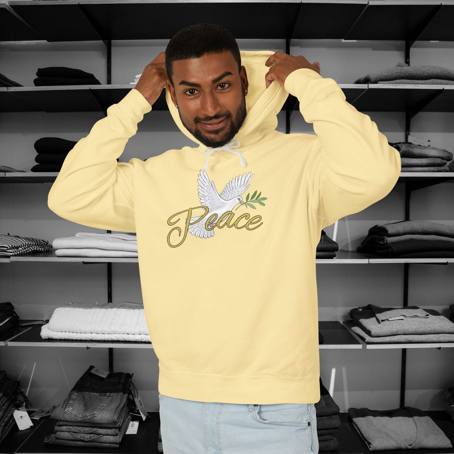 Spread a message of peace and faith with this beautifully designed Comfort Colors Christian hoodies from Heartfelt Hoodies. Features a bold Peace design with a dove.