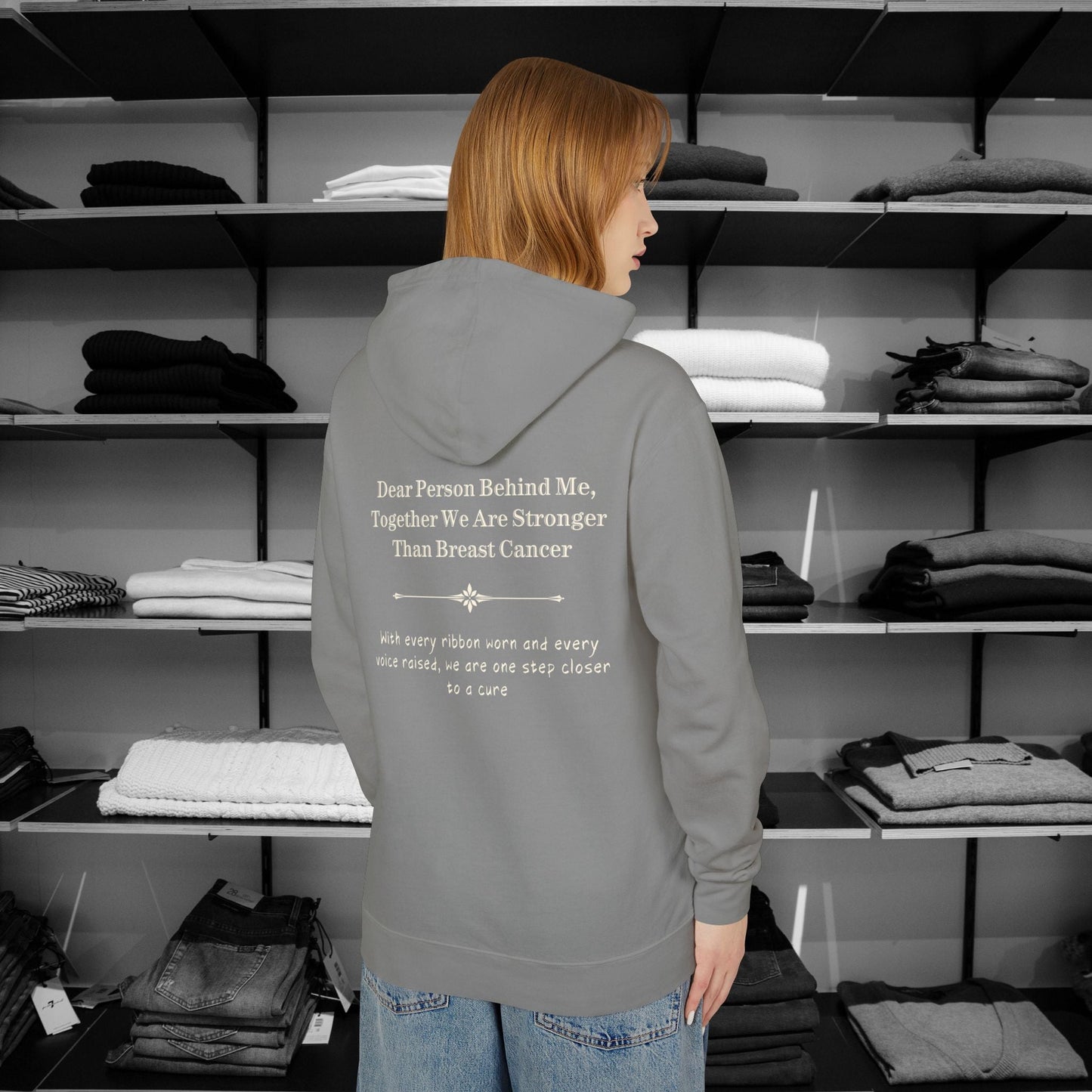 Stand strong and stylish in this empowering hoodie, It speaks to inner and outer strength. Dear Person Behind Me Hoodie - Together We Are Stronger Than Breast Cancer