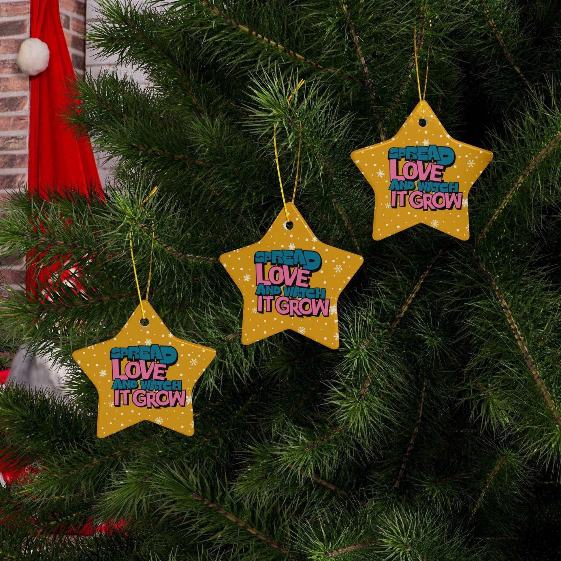 Transform Christmas trees into a beautiful beacon of growing love with Heartfelt Hoodies and these premium ceramic Christmas ornaments Spread Love and Watch it Grow.