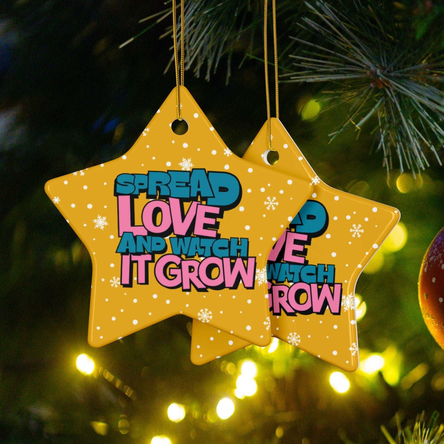 Transform Christmas trees into a beautiful beacon of growing love with Heartfelt Hoodies and these premium ceramic Christmas ornaments Spread Love and Watch it Grow.