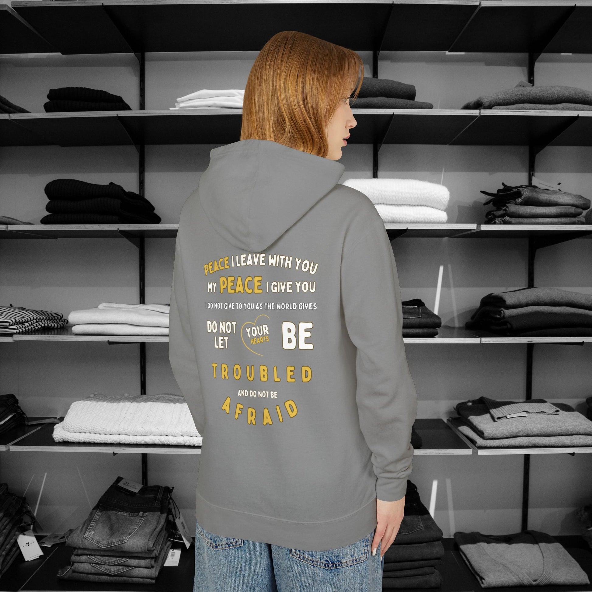 Spread a message of peace and faith with this beautifully designed Comfort Colors Christian hoodies from Heartfelt Hoodies. Features a bold Peace design with a dove.