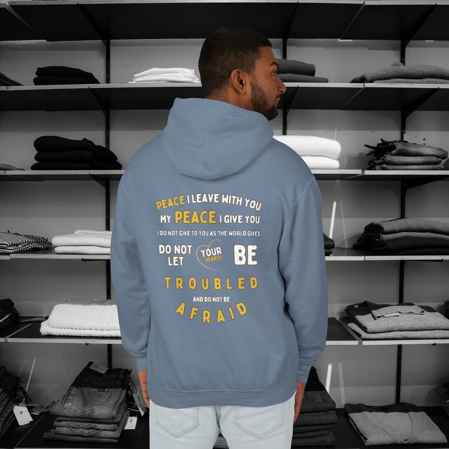 Spread a message of peace and faith with this beautifully designed Comfort Colors Christian hoodies from Heartfelt Hoodies. Features a bold Peace design with a dove.