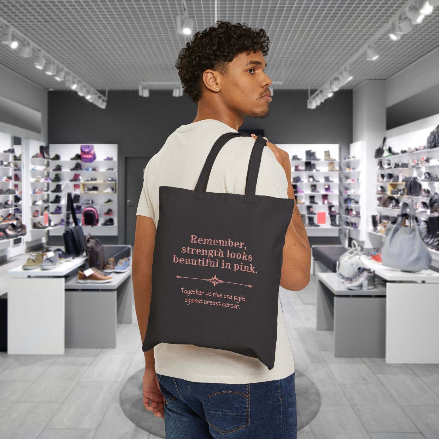 Gentle Reminders for Tough Days Anxiety can feel overwhelming, but a simple reminder can make all the difference. This Breast Cancer Awareness  Cotton Canvas Tote Bag