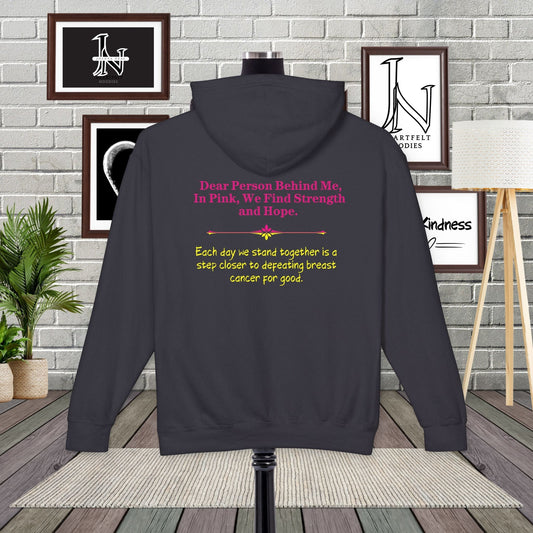 Dear Person Behind Me, In Pink, We Find Strength and Hope. Stand strong and stylish in these empowering christian hoodies that speak to both inner and outer strength. Color Black