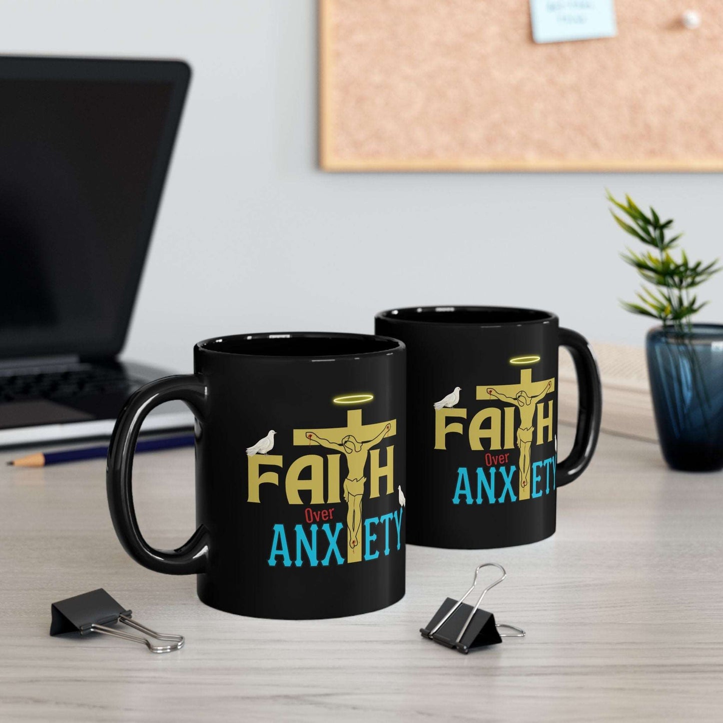 Drink your church gavering morning coffee with love and encouragement with our "Faith Over Anxiety" Christian ceramic coffee mug. This Christian Ceramic coffee mug