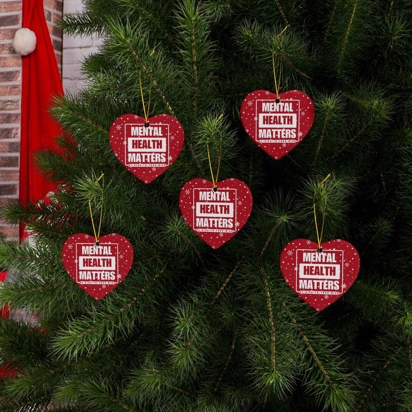 Celebrate the season while you spread important messages with this Mental Health Matters Holiday Ceramic Christmas Ornaments. Lovingly designed by Heartfelt Hoodies.