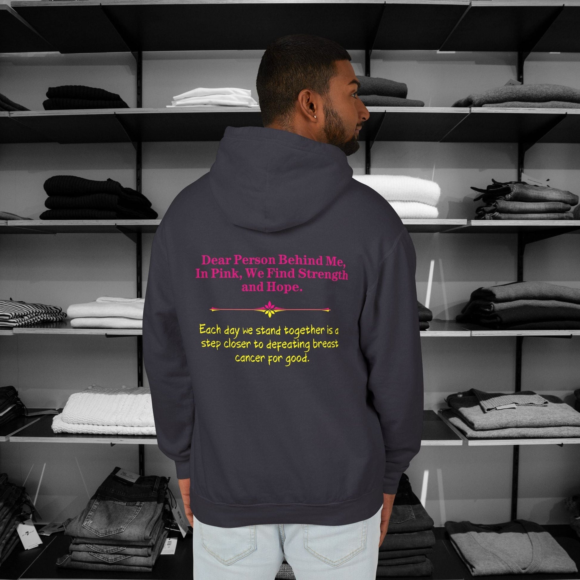 Dear Person Behind Me, In Pink, We Find Strength and Hope. Stand strong and stylish in these empowering christian hoodies that speak to both inner and outer strength. Color Black