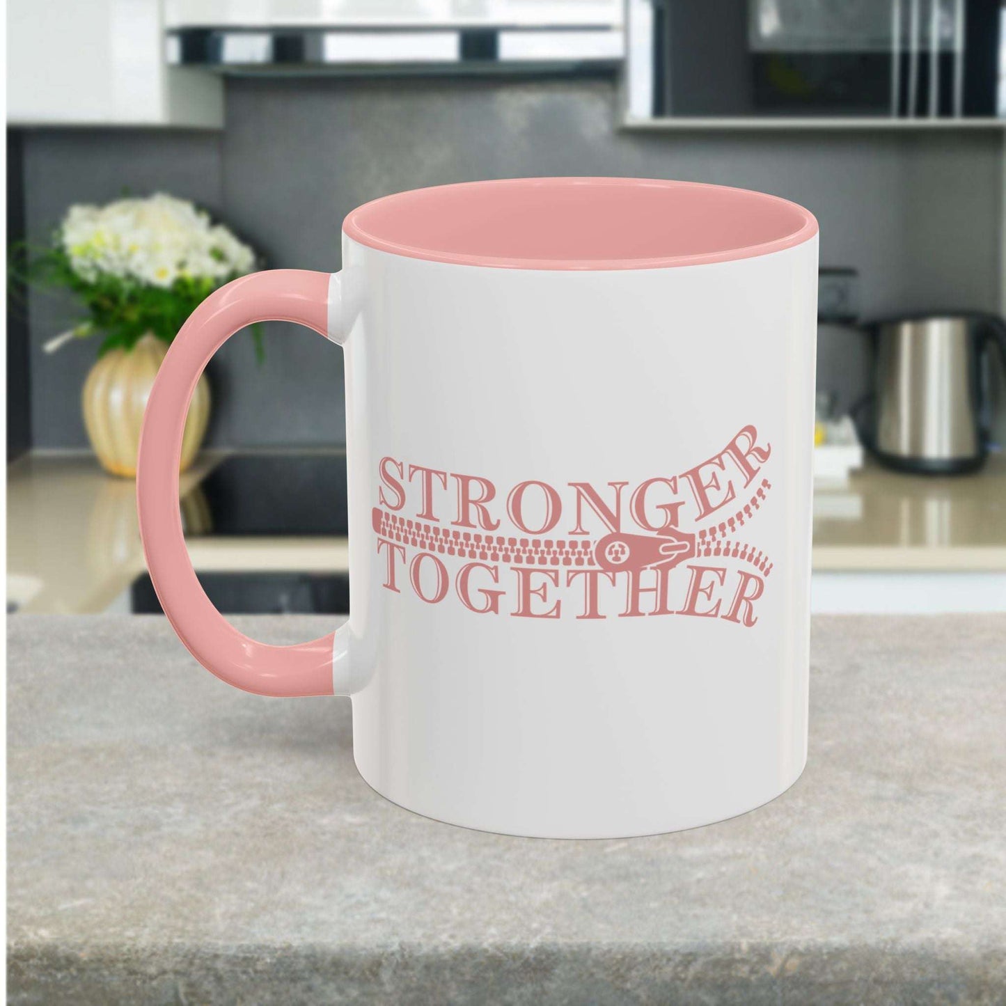 Together We Rise and Fight Against Breast Cancer speaks to both inner and outer strength. The Ceramic Coffee Mug boldly displays&nbsp; Remember strength looks beautiful in pink