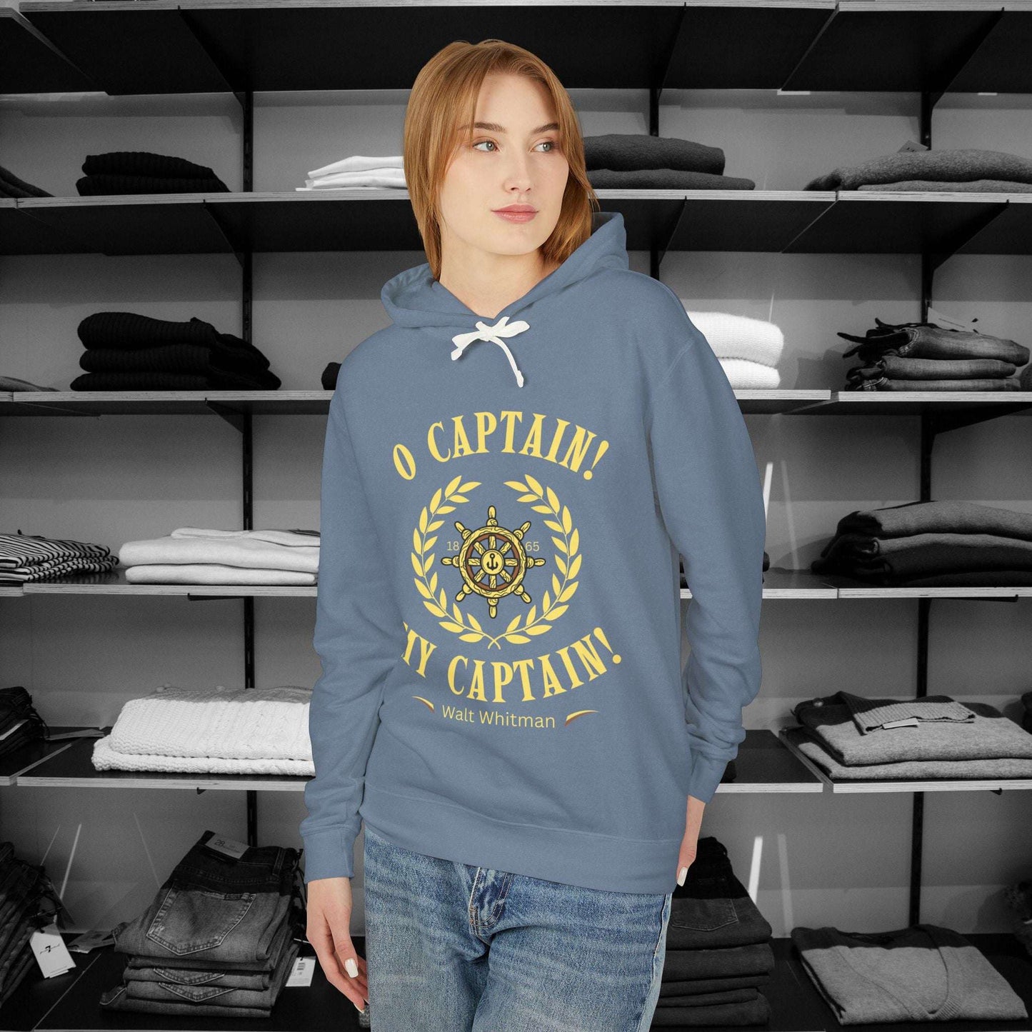 Honor the legacy of Walt Whitman's "O Captain! My Captain!" with this beautifully crafted Poetry Clothing hoodie. Inspired by the timeless elegy for Abraham Lincoln.