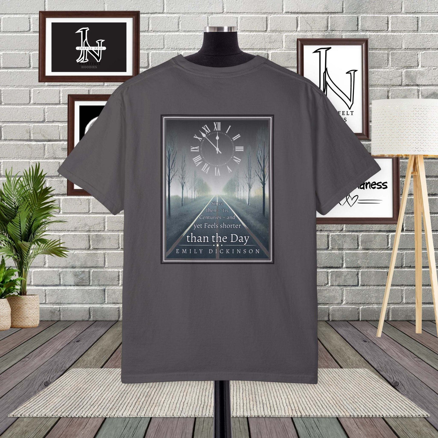 Step into the world of Poetry Clothing with Emily Dickinson, this beautifully designed T-shirt Inspired by the reflective tone of "Because I Could Not Stop for Death