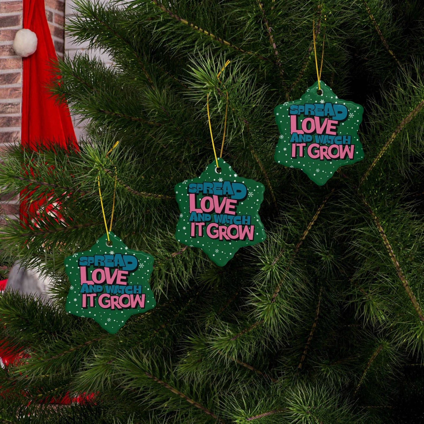 Transform Christmas trees into a beautiful beacon of growing love with Heartfelt Hoodies and these premium ceramic Christmas ornaments Spread Love and Watch it Grow.