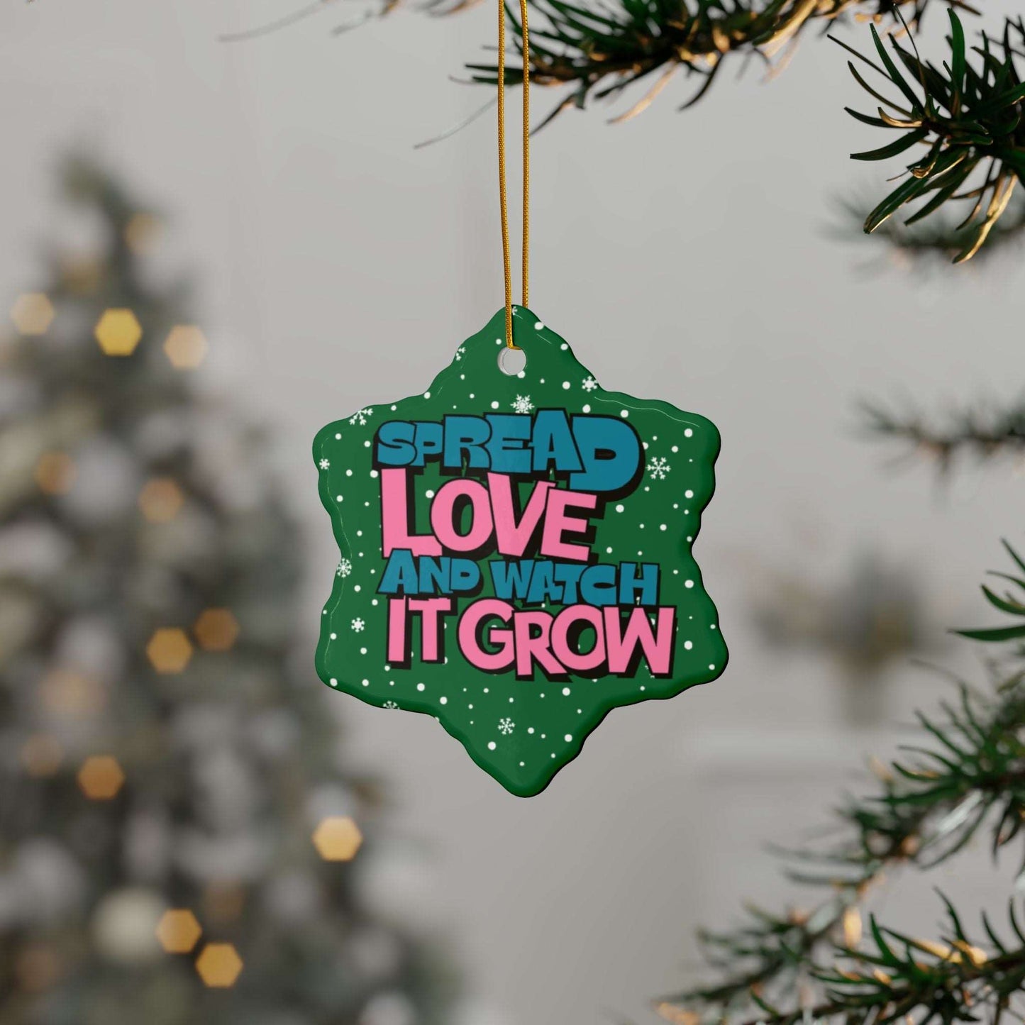 Transform Christmas trees into a beautiful beacon of growing love with Heartfelt Hoodies and these premium ceramic Christmas ornaments Spread Love and Watch it Grow.