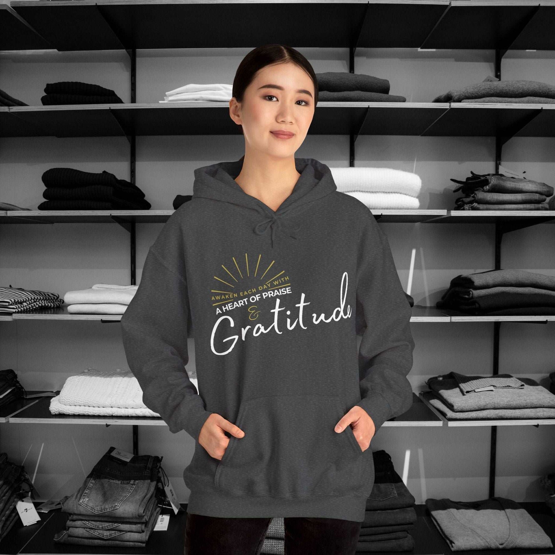 Start the day with a spirit of gratitude in these beautifully designed Christian hoodies by Heartfelt Hoodies. Philippians 4:6 based design. Perfect for Thanksgiving