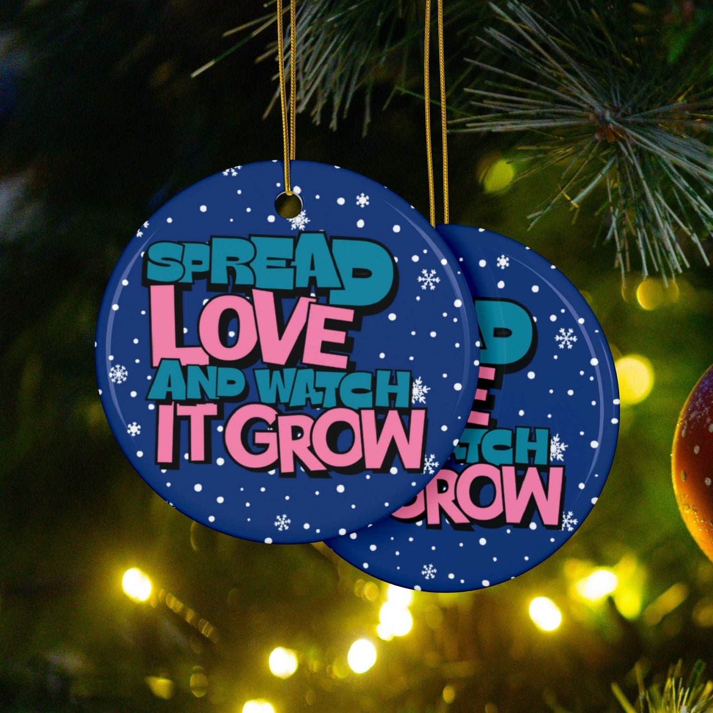 Transform Christmas trees into a beautiful beacon of growing love with Heartfelt Hoodies and these premium ceramic Christmas ornaments Spread Love and Watch it Grow.