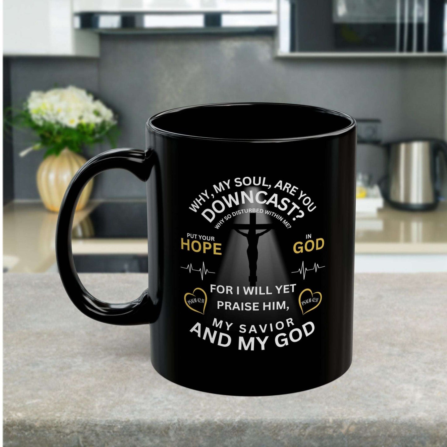 Drink your church gavering morning coffee with love and encouragement with our "Praise My Soul" Christian ceramic coffee mug. 