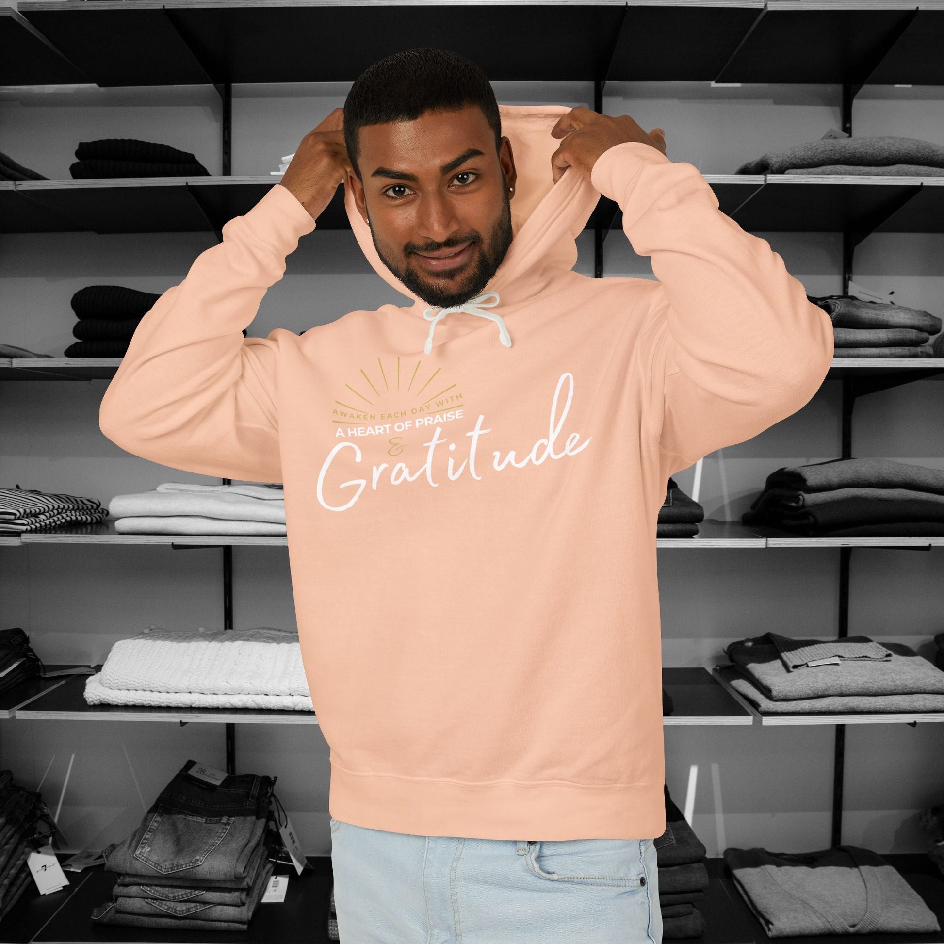 Start each day with a spirit of gratitude in this beautifully designed Comfort Colors hoodie from Heartfelt Hoodies.  Click here ⬆ to shop all our Christian hoodies.