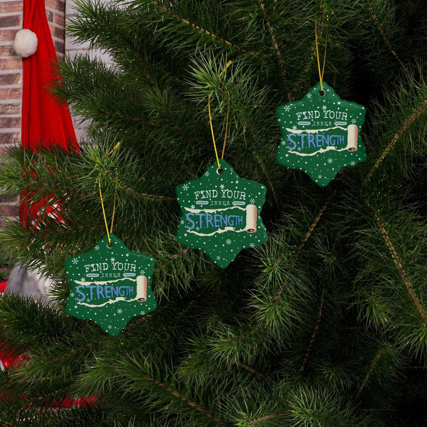 At Heartfelt Hoodies our Seasonal accessories are now available. Check out our Mental Health premium ceramic Christmas ornaments including this "Find Your Inner Strength" Christmas tree ornament available in 4 shapes and colors.