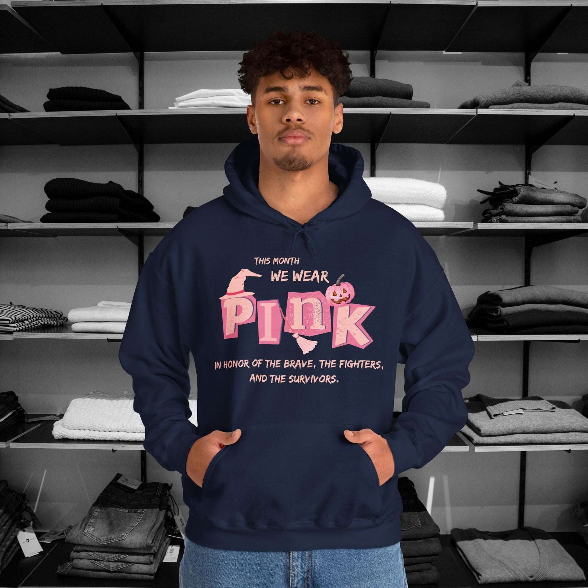 Breast Cancer Awareness Hoodie -This Month We Wear Pink. Stand strong in this empowering hoodie that speaks to both the inner and outer strength of canser sufferers.