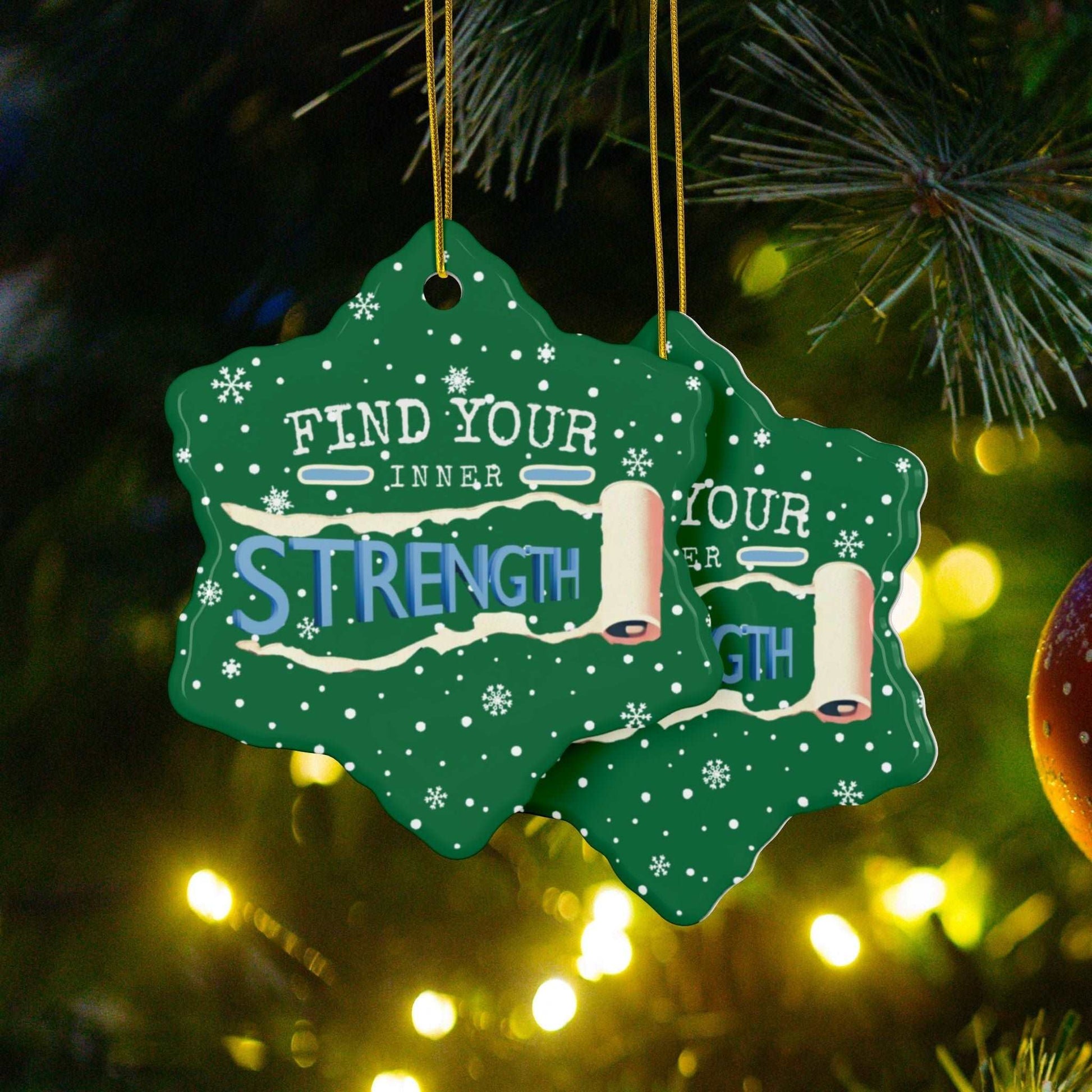 At Heartfelt Hoodies our Seasonal accessories are now available. Check out our Mental Health premium ceramic Christmas ornaments including this "Find Your Inner Strength" Christmas tree ornament available in 4 shapes and colors.