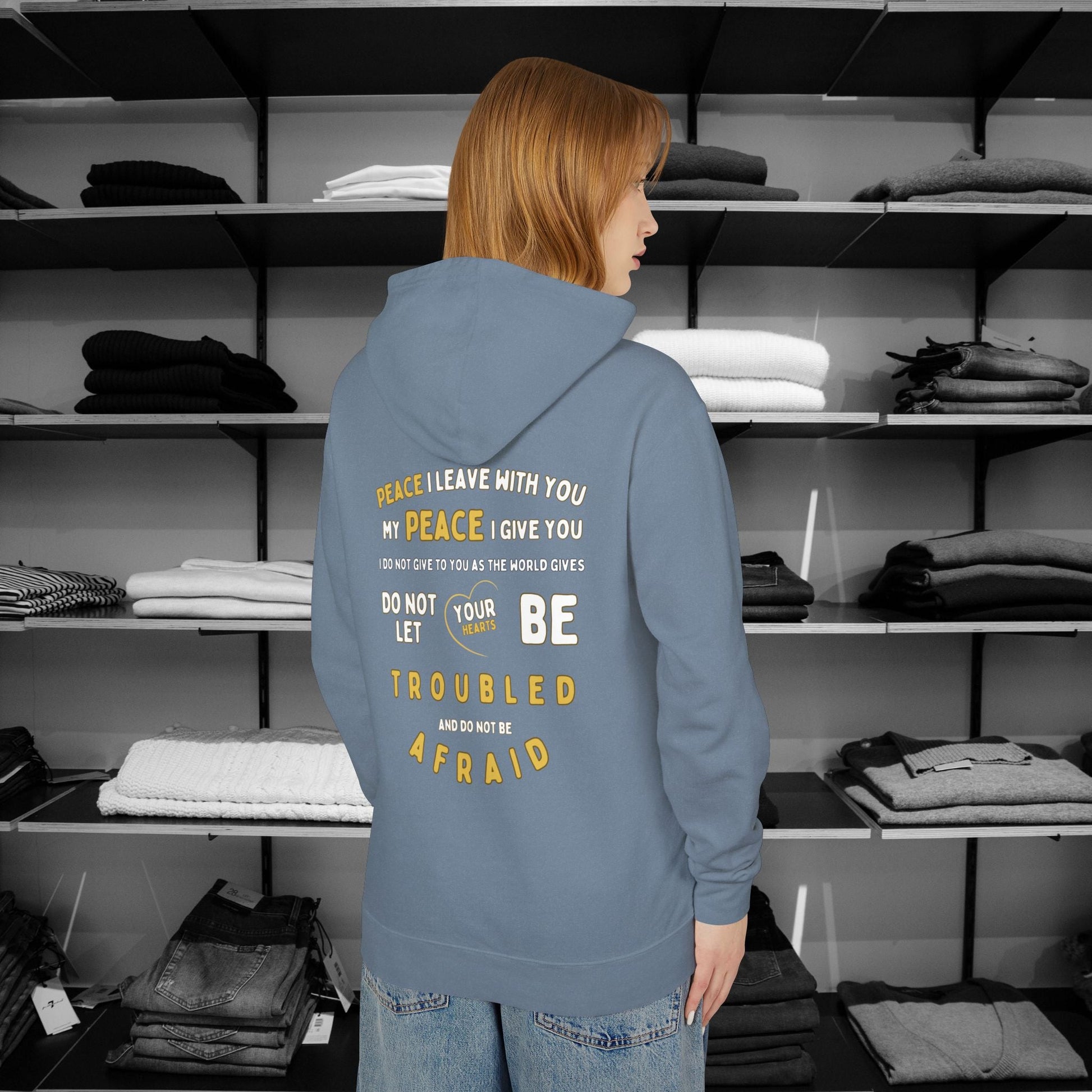 Spread a message of peace and faith with this beautifully designed Comfort Colors Christian hoodies from Heartfelt Hoodies. Features a bold Peace design with a dove.