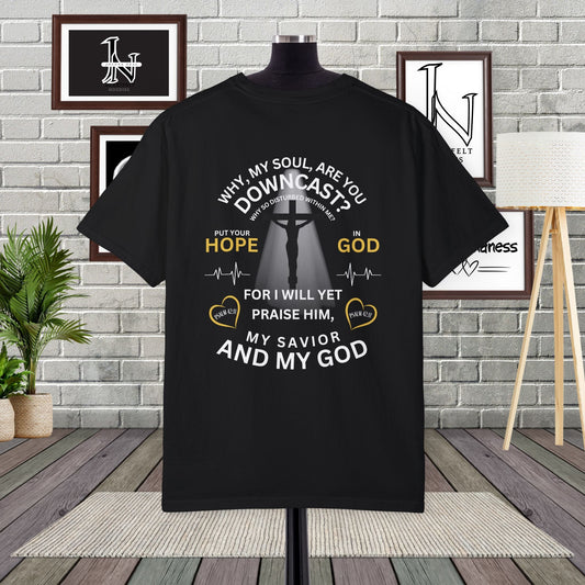 Express your faith in style with these inspirational Christian Shirts designed by Heartfelt Hoodies. Features an elegant Praise My Soul design and Psalm 42:11 design