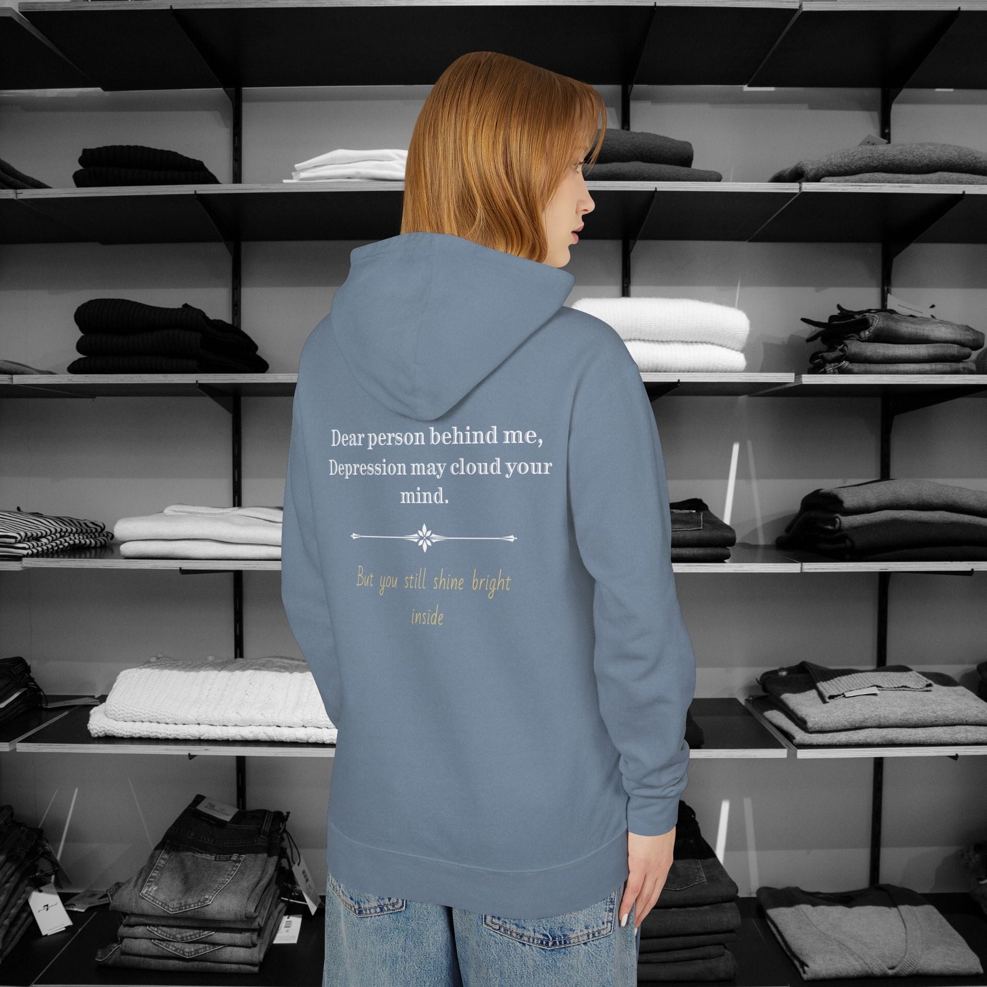 Spread hope with our 'Mental Health Matters Hoodie. The comforting message 'Depression may cloud your mind' offers gentle support for tough days. This cozy Comfort Colors hoodie reminds wearers and passersby of their inner strength. A perfect blend of warmth, style, and encouragement for those battling depression.