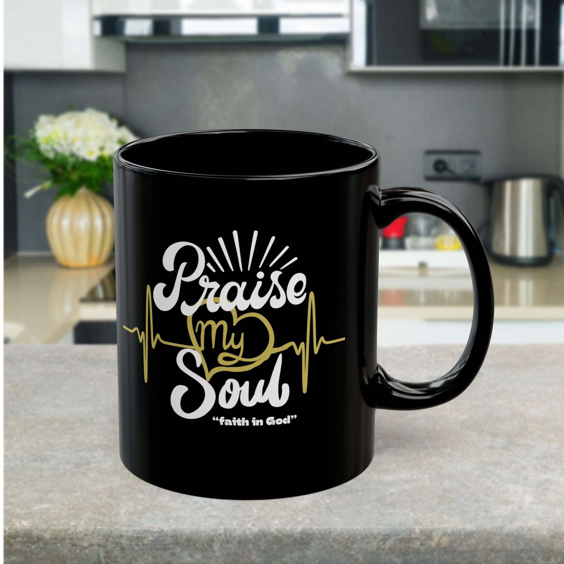 Drink your church gavering morning coffee with love and encouragement with our "Praise My Soul" Christian ceramic coffee mug. 