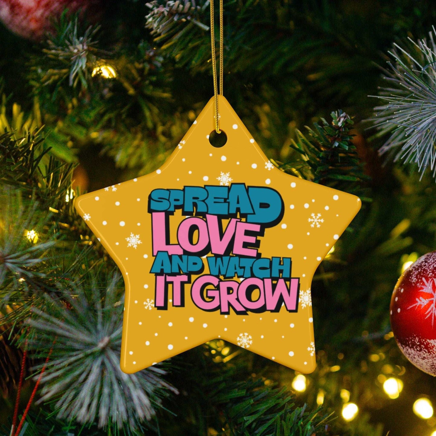 Transform Christmas trees into a beautiful beacon of growing love with Heartfelt Hoodies and these premium ceramic Christmas ornaments Spread Love and Watch it Grow.