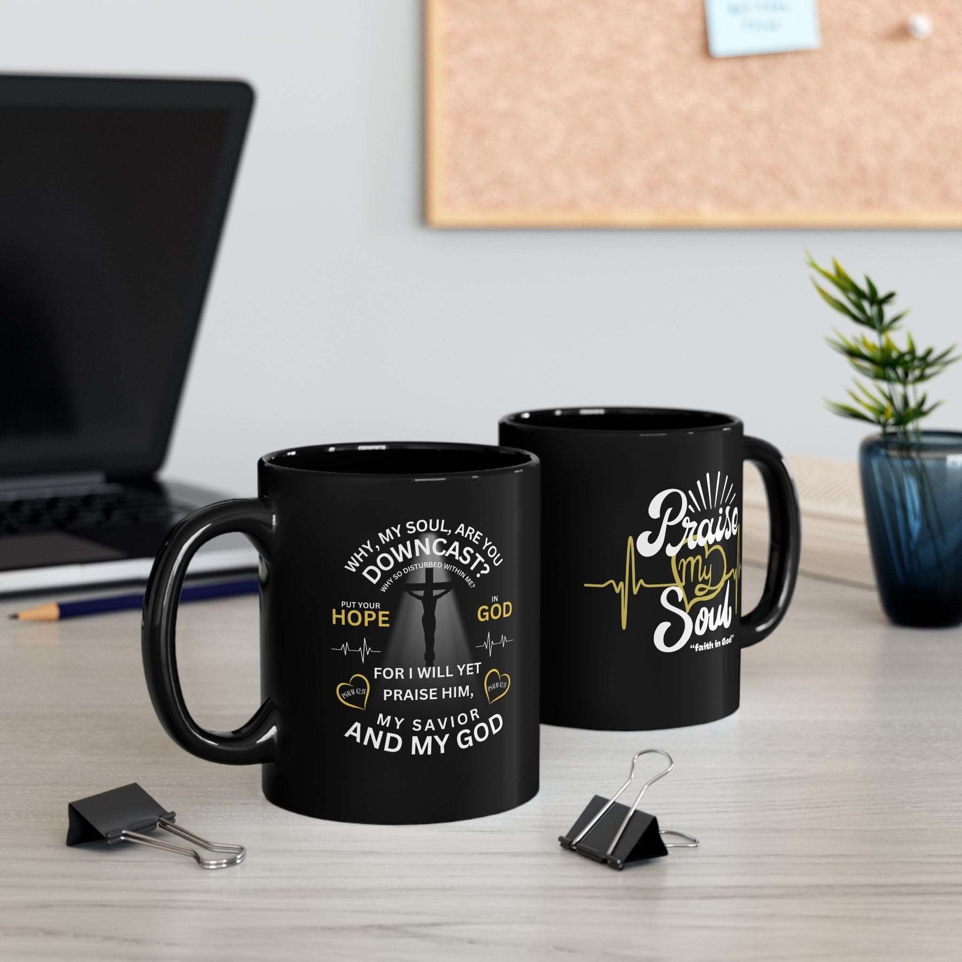 Drink your church gavering morning coffee with love and encouragement with our "Praise My Soul" Christian ceramic coffee mug. 